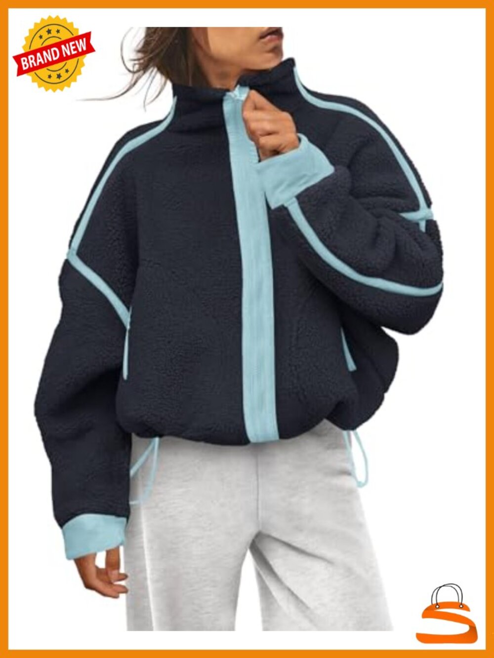 Womens Fleece Zip Up Sherpa Jacket Fuzzy Long Sleeve Coat Loose Fit